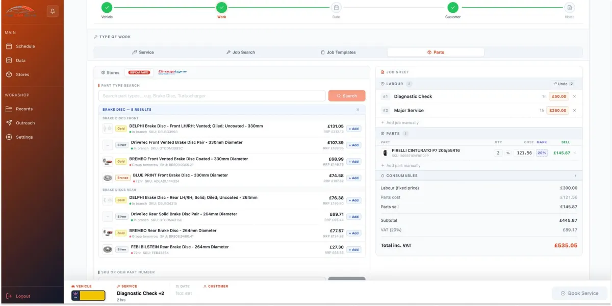 The Car Guys MOT Manager dashboard